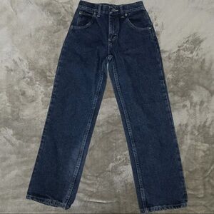 Wrangler Medium Dark Straight Leg Jeans Adjustable Waist Size 12 Slim